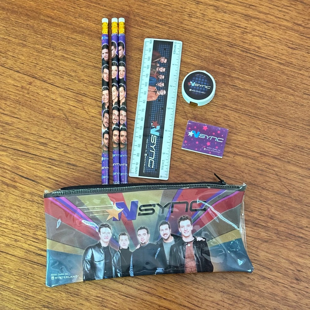 Vintage NSYNC Stationery Set Pencil Case Ruler Eraser Y2K 2000s School Supplies